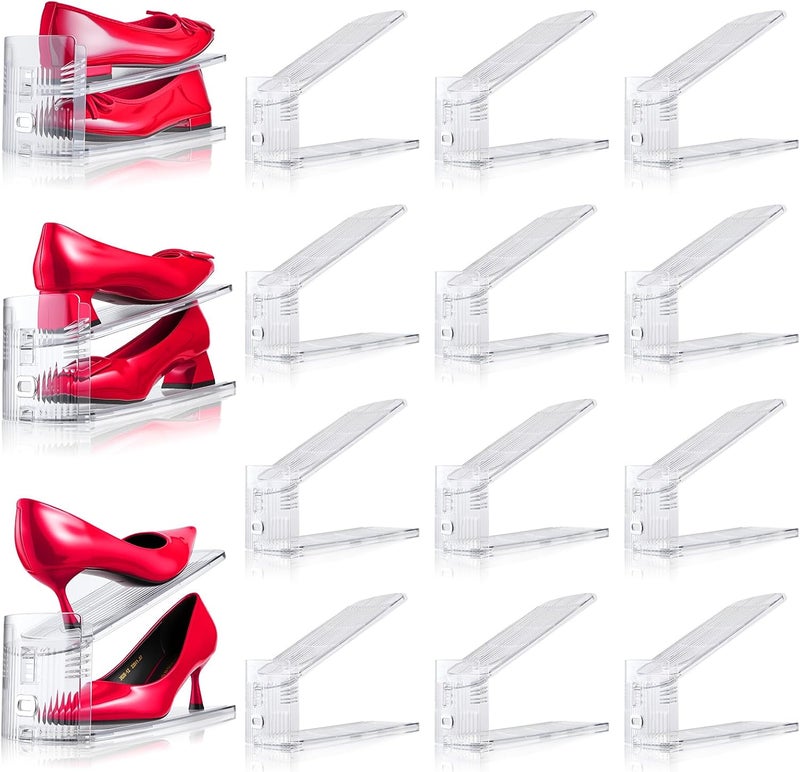 TOOKNIN Adjustable Shoe Slots Organizer,12PACK Transparent Shoe Stackers Shoe Rack Holder Shoe Space Savers Double Layer Stack Shoe Racks for Closet Organization(Transparent) - Image 2